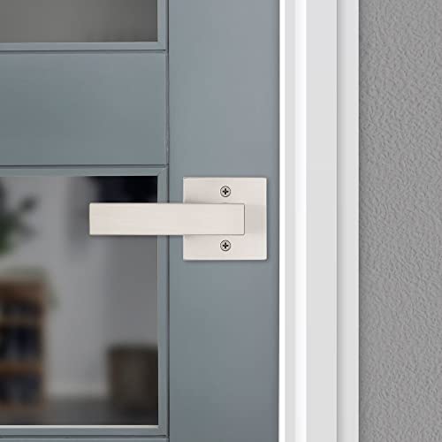 Image of Kwikset Singapore Dummy Door Handle, Single Sided Lever for Closets, French Double Doors, and Pantry, Satin Nickel Non-Turning Reversible Interior Push /Pull Lever, with Microban Protection (Pack of 4)