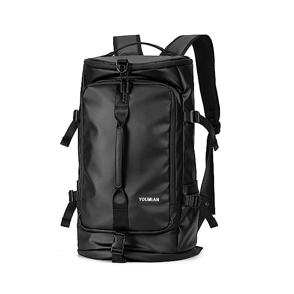 Duffel Bag with Shoe Compartment Travel Backpack Men and Women Waterproof for Gym Motorcycle Helmet (Black)