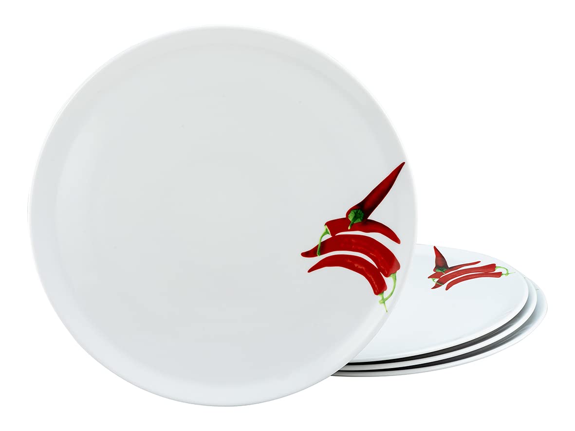 Creatable, 23433, Serie CHILLI, 4-teiliges Geschirrset, Pizzateller aus Porzellan, spülmaschinen- und mikrowellengeeignet, Made in Europe