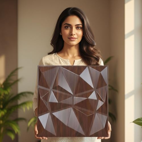 Image of Kayra Decor 3D PVC Wall Panels for Bedroom & Living Room | Stone Design | Wooden Color | 19.7 x 19.7 Inch | Pack of 12 | 32.28 Sq Ft
