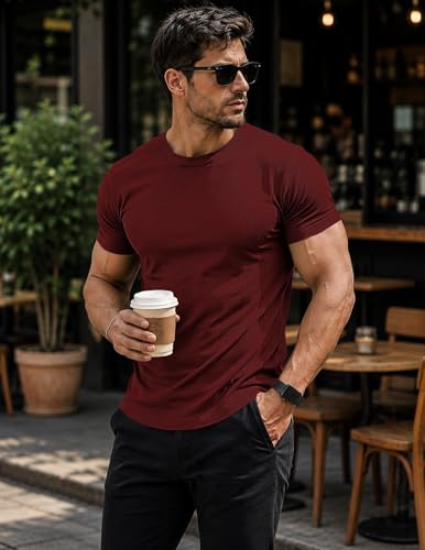 Image of JMIERR Mens Short Sleeve T Shirt Summer Muscle Slim Fitted Crewneck Longline Tees Shirts for Gym Workout