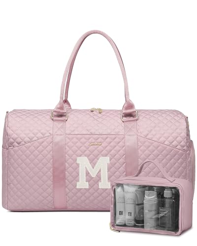 Image of Women Weekender Travel Duffle Bag: Initial Duffel Overnight Bags with Shoe Compartment Large Carry on Tote with Toiletry Bag Weekend Traveling Yoga Gym Hospital Bag for Women with Wet Pocket Letter M