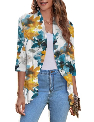 Image of Zeagoo Women's Open Front Cardigan 2026 Spring Summer Lightweight 3 /4 Sleeve Draped Ruffles Cardigans S-3XL