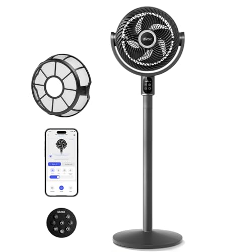 Image of LEVOIT Standing Fan for Bedroom, 90 Oscillating Pedestal Fan, 20dB Quiet for Sleep, 1024 CFM Airflow, Smart Floor Fan with Dust Cover, 5 Speeds 3 Modes, DC Motor, 12H Timer, for Home, Room, Grey