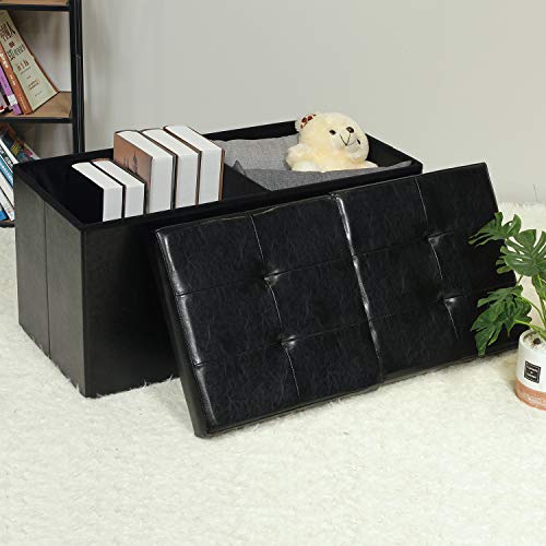 B Fsobeiialeo Storage Ottoman With Filpping Lids, Ottoman Storage Bench Footrest Seat, Storage Organizer Toy Chest Faux Leather 30"X15"X15" (Black) #TOP1