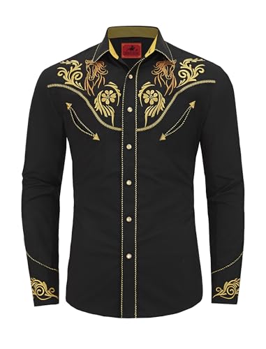 Men's Western Cowboy Shirt Embroidered Exquisite Long Sleeve Regular Fit Snap Button Down Shirts