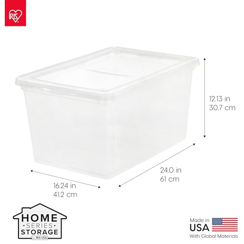 Image of IRIS USA 6-Pack Storage Bins with Lids, 58 Quart, Clear Stackable Containers Box Organize Shoes Closet Shelves Clothes Blankets Towels - BPA-Free Plastic