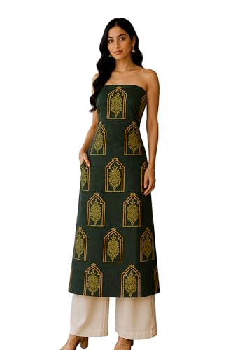 Image of Ethnics of Kutch Women's Ajrakh Modal Silk Natural Dye Hand Block Print Unstitched Kurta Fabric (For Lenght - Refer Bullet Point Below)