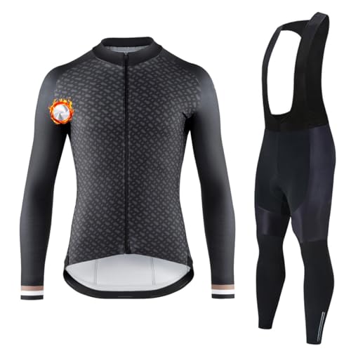 CXBNMA Ropa Ciclismo Hombre Manga Larga Invierno,Forro Térmico de Lana Ciclismo Maillot y Culotte Pantalones Cortos Deportes al Aire Libre Ciclo Bicicleta