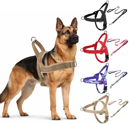 No Pull Dog Harness and Leash Set-Reflective Vest with Handle&5FT...