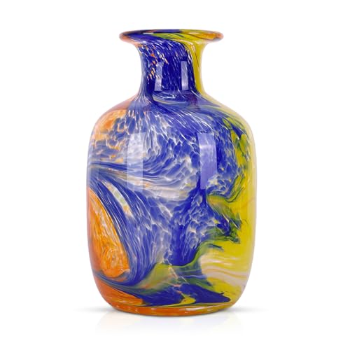 9.8in H Colored Hand Blown Glass Flower Vases, Unique Glass Wide Vase Art Deco, Flower Vases Decorative and Home Living Room, Office, Table, Bookshelves Wedding Centerpieces