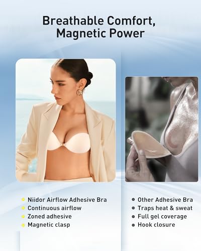 Image of Niidor Adhesive Bra Strapless Ultra Sticky Invisible Push up Silicone Bra Multiple Colors Sizes Reusable for Backless Dress