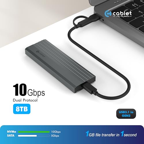 Image of Cablet M.2 NVMe /NGFF SSD Enclosure USB 3.1 Gen2 10Gbps for 2242 /2260 /2280 M-Key /M+B Key PCIe SSD, Supports Dual Protocol NVMe and NGFF SSD, UASP Max 2TB, Aluminium Case
