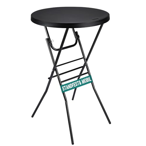 Byliable Stehtisch klappbar Ø 70 cm rund Bartisch & Bistrotisch Outdoor hoher Klapptisch in Barhöhe tragbarer Cocktailtisch mit abnehmbaren Beinen für Innen- und Außenbereich Schwarz