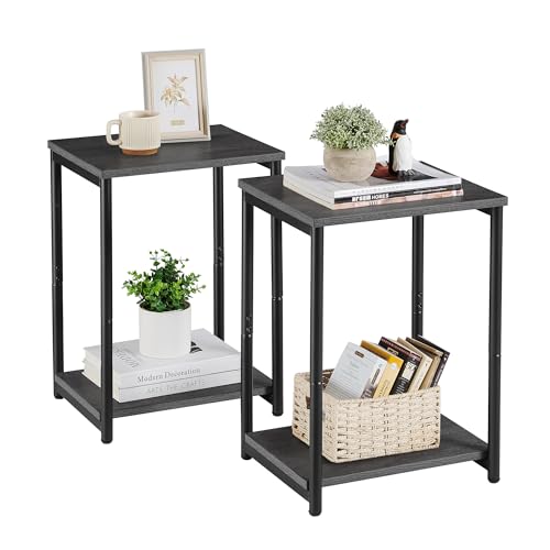 VASAGLE Side Tables Set of 2, Small End Table, Nightstand for Living Room, Bedroom, Office, Bathroom, Misty Gray and Classic Black ULET272B68 2 Misty Gray + Classic Black