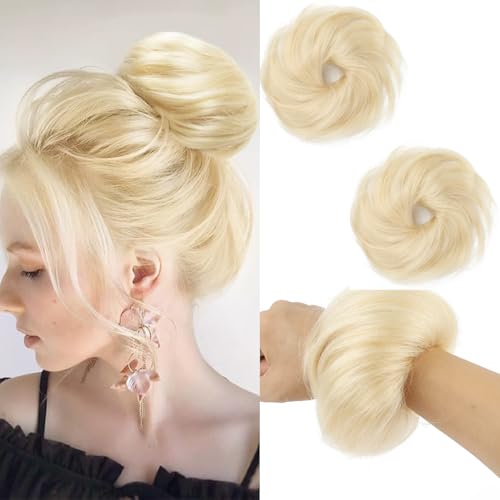 FGZJMAE Messy Bun Hair Piece #60 Platinum Blonde Wavy Fluffy