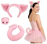 Unisex Pig Ears Headband Nose and Tail Accessory Set, Pink, One Size