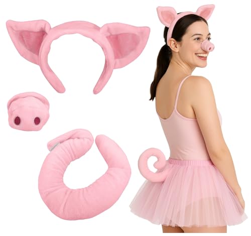 Nicky Bigs Novelties Unisex Adult Pig Ears Headband Nose and Tail Accessory Set, Pink, One Size