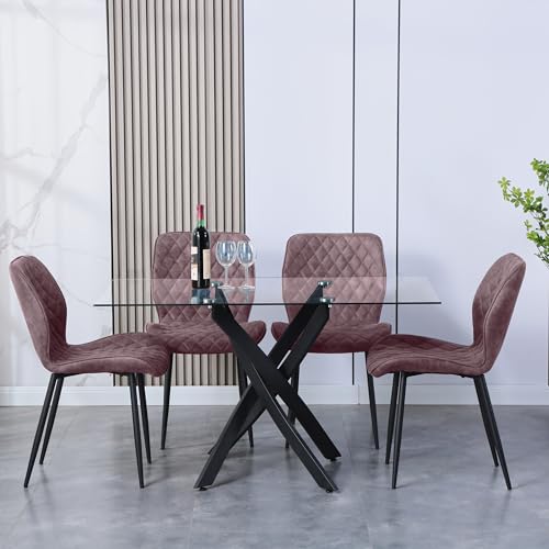 CLIPOP Esszimmergruppe 4-tlg - Küchentisch 120cm Mit 4 Samt Stühlen In Grau