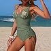 Women's One Piece Swimsuits Tummy Control V Neck Bathing Suits Drawstring Slimming Swimwear 2026 Fashion Army Green