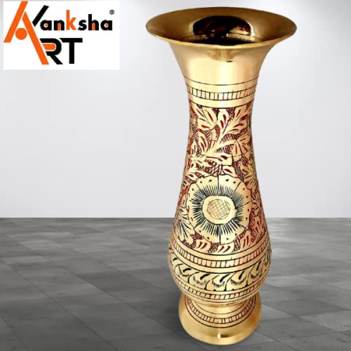 Made Of Brass - 8 Inch High Vase - A Rare Indian Decor - Alluring Nakkashi, Lovely Collectible - For Dry Flowers, Not Recommended For Water Filling #TOP1
