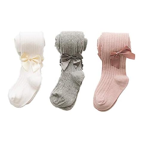 CHAYANG 3 Pack Cable Knit Bow Baby Gils Tights Rich Cotton Toddler Girls Stocking Leggings For 1-2 Years Cover