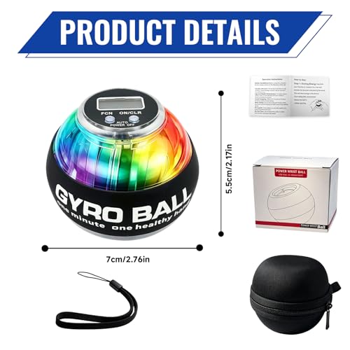 Auto Start Gyro Ball Wrist Ball Trainer, Gyroscopic Forearm Exerciser & Grip Strengthener for Hand, Finger & Arm, Beginner Friendly Wrist Strengthener with LED Light, Storage Bag for Home Gym & Sports - image 2
