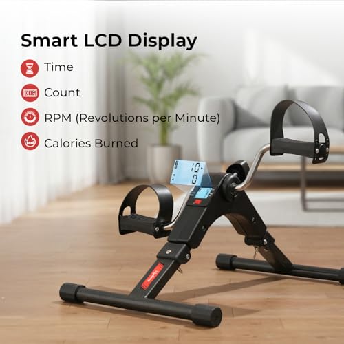 Image of Lifelong LLF63 Fit Pro Foot Pedal Exerciser Machine, Foldable Portable Foot, Hand, Arm, Leg Exercise Pedaling Machine - Black and Red