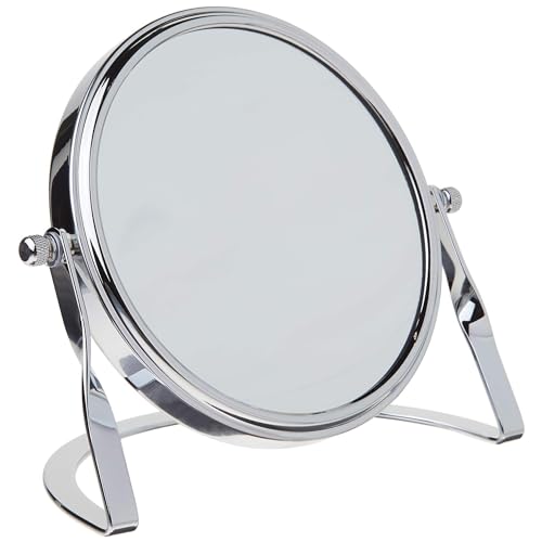 JERDON Model's Choice Two-Sided Tabletop Makeup Mirror - Makeup Mirror with 5X Magnification & Swivel Design - Portable 5.5-Inch Diameter Mirror in Chrome Finish - Model MC113C
