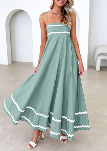 Image of PRETTYGARDEN Women's 2026 Summer Flowy Maxi Dress Casual Sleeveless Spaghetti Strap Ruffle Beach Long Dresses