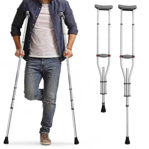 Aluminum Alloy Crutches for Adults, Pair of Height Adjustable Crutch (Fits 4'7
