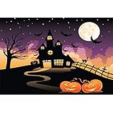Qinunipoto 背景布 ハロウィン happy halloween かぼちゃ 夜 コウモリ 城 恐ろしい背景 写真の背景 背景幕 写真背景 人物撮影 撮影用 写真用 生放送 cosplay背景 写真ブース撮影 小道具 ビニール 2.1x1.5m