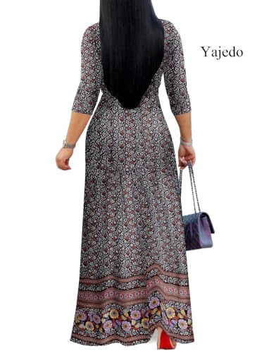 Image of Yajedo Womens Casual Summer Maxi Dress Plus Size Sexy Wrap V Neck 3 /4 Sleeve Sundress with Pockets