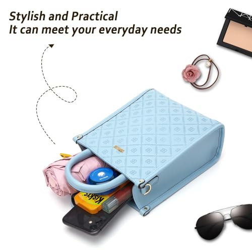 Image of BOYATU Genuine Leather Tote Bag for Women: Designer Small top handles Purse - Everyday Women's Crossbody Handbags - Trendy Casual Satchel Purses (Sky Blue)