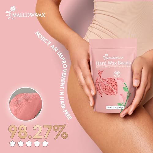 Image of Mallowwax Hard Wax Beads, 1LB Pink Rose Wax Beans for Hair Removal