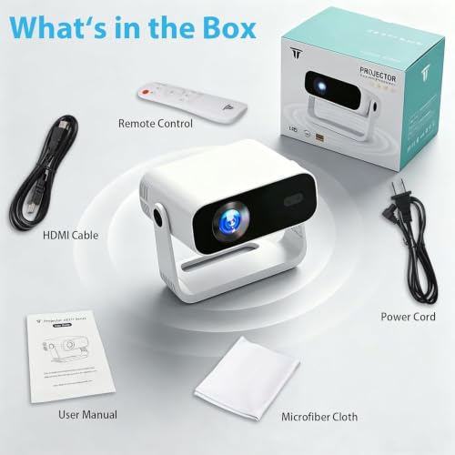 Image of Wielio 2026 Smart Projector Android 14 /TV with WiFi 6 and Bluetooth 5.0 Built in 1000+ Apps 210 ANSI Portable Bedroom Mini Movie Projector Auto Keystone & Zoom-black-and-white