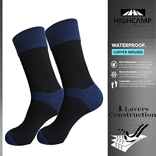 [SGS Certified] Best Valued Waterproof Socks for Men & Women- Coolmax/Copper Cushion Crew