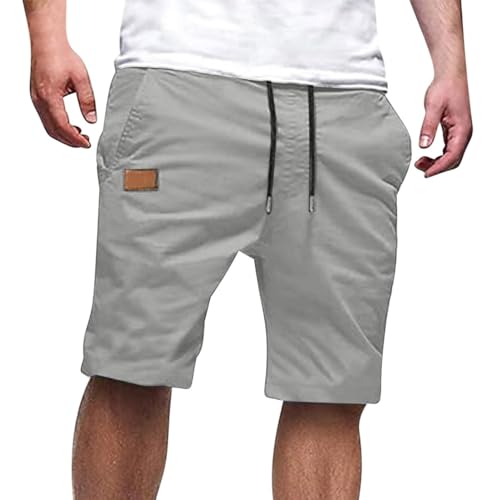 Image of Mens Casual Shorts Cotton Drawstring Summer Beach Stretch Hiking Golf Short Solid Color Joggers Shorts Pockets