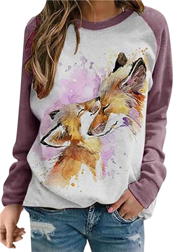 Image of Women's Easter Basic Sweatshirt Crew Neck Animal Print Long Sleeve Shirt Tunic Loose Fit Sweatshirt Lowrie L