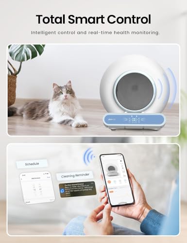 Self Cleaning Litter Box, Integrated Safety Automatic Cat Litter Box Self Cleaning 65L+9L for Multiple Cats, App Control, Odor Removal, Includes Mat & 6-Month Liner Supply (3 Rolls) - Blue - Image 3