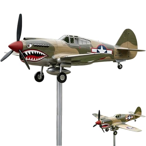 Shark Mouth Warplane Garden Wind Spinner 3D Airplane Wind Spinner Kinetic Metal Aircraft Weather Vane Warplane Garden Art Decor Outdoor Windmill Yard Decoration for Patio Lawn Courtyard (Green)