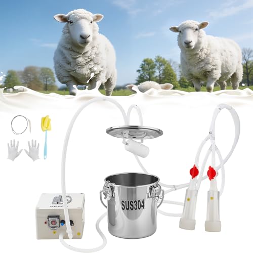 VEVOR Goat Milking Machine 0.8 Gal / 3 L Food-Grade Stainless Steel Bucket with 5200 mAh Rechargeable Battery 2 Teat Cups Cordless Portable Pulsation Vaccum Electric Milking Machine for Goats Only