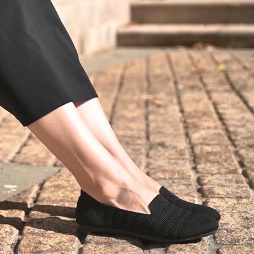 Image of poemlady Women's Ballet Flat Shoes Dress Shoes Knit Round Toe Slip On Ballerina Walking Flats Shoes for Woman Low Wedge Casual