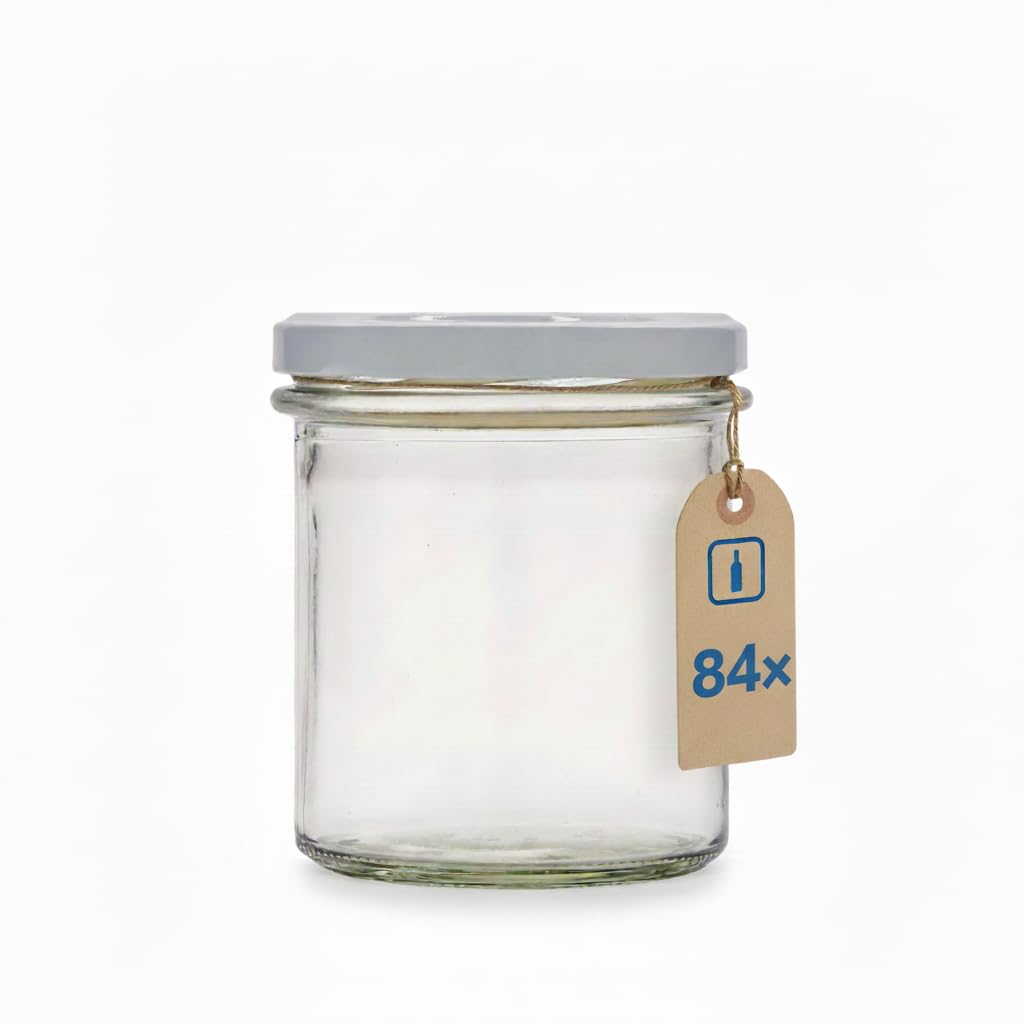 84 Sturzgläser 350 ml Marmeladenglas Einmachglas Einweckglas TO 82 mit weißem Deckel, ideal für Marmelade, Konfitüre, Gelee, Suppe oder Meal Prep, backofenfest | Made in Germany