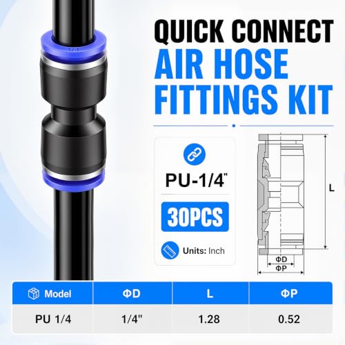 Image of mxuteuk 30PCS 1 /4 inch OD Push to Connect Fittings,1 /4 inch OD Air Line Fittings,Quick Connect Air Hose Fittings for 1 /4 inch Tube