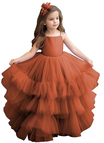 Cute Flower Girl Dress Spaghetti Straps Open Back Tiered Skirt Satin and Tulle Long Girls Pageant Dresses