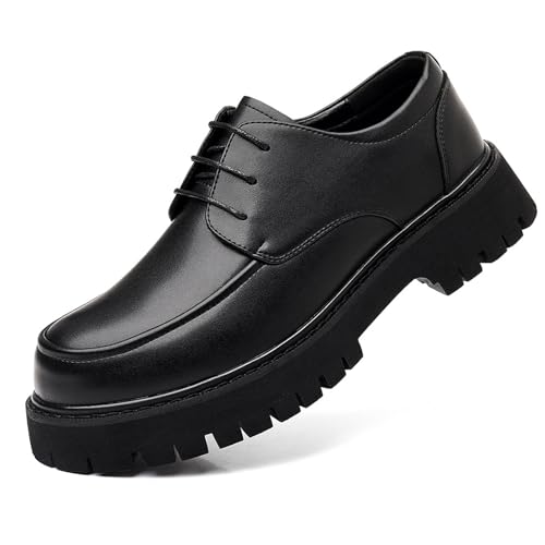 Men's Leather Platform Oxford Shoes Fashion Round Toe Non-Slip Lug Sole Lace-Up Business Dress Penny Loafers Casual Formal Work Shoes