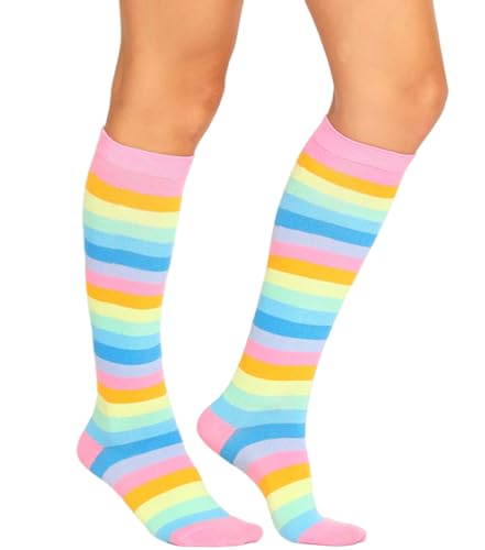 SYYWLYAP Women's Rainbow Socks Striped Knee High Socks Argyle Thigh high Stockings Casual Tube Socks Christmas Socks Gifts Pink Rainbow