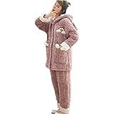 Pijamas Ropa de Dormir Oreja De Conejo De Terciopelo Coral Invierno De Las Muchachas Espesa Brida De Peluche Juego De La Ropa El Otoño Y El Invierno Servicio A Domicilio (Color : Pink, Size : M)