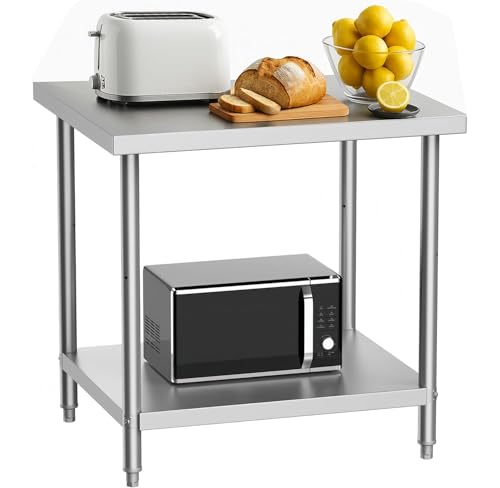WUDLEP Stainless Steel Kitchen Prep Table, 90 x 60 x 85 cm Heavy Duty Commercial Kitchen Table Worktable with Undershelf, Supports 330Lbs – Food Preparation Counter for Restaurant, Home, Hotel